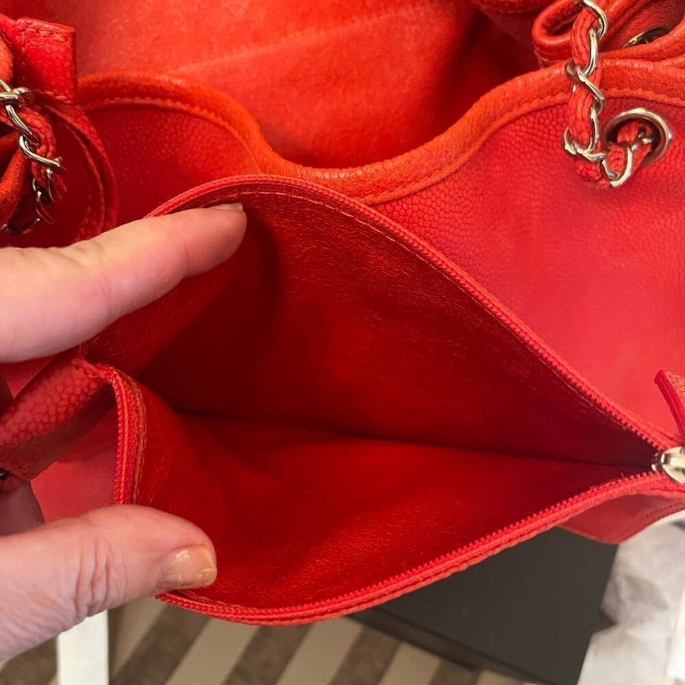 Chanel Red Caviar Leather Camelia Patch Accordion Bag + pouch & gift Box ♥️ 🎁💝 - Picture 6 of 12